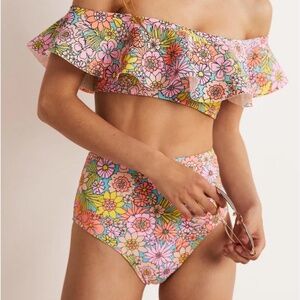 NWOT Boden Siena Ruffle Bardot Bikini Top (sz 8) and Bottom (sz 10)